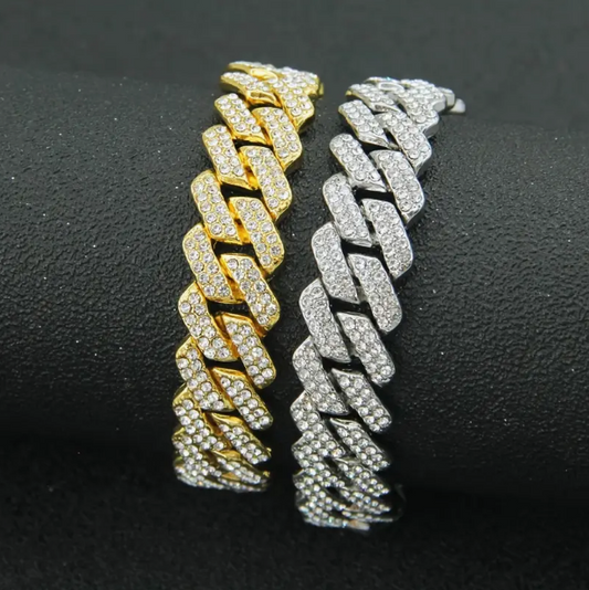 Cuban Link Bracelet - Gold & Silver with Rhinestones